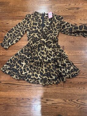 NWT Mable MultiTiered V-Neck Mini Fit and Flare Leopard Print Dress Size Medium